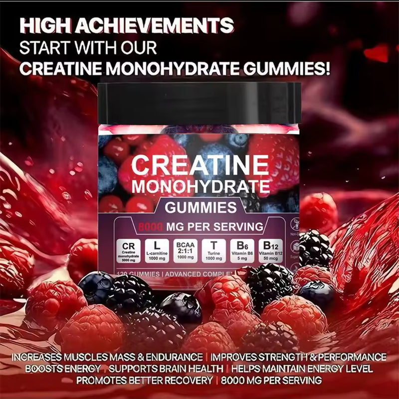 Creatine Monohydrate Gummies with L-Carnitine, BCAA, and Taurine (120 gummies, 8000mg)
