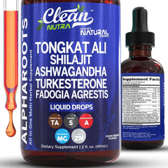 Tongkat Ali (Longkack) Liquid Drops with Shilajit, Ashwagandha, Turkesterone, and Fadogia Agrestis