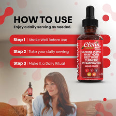 CLEAN NUTRA Cayenne Pepper Drops with Hawthorn, Vitamin D3+K2, Beet Root, Ceylon Cinnamon, and Turmeric