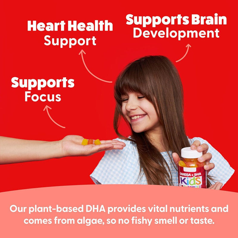 Omega + DHA Gummies for Kids with Omega-3, Omega-6, Omega-9, and Vitamin C (4+ years) | Dietary Supplement for Brain Development, Focus, and Heart Health