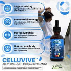 CELLUVIVE NAD+ Liquid Drops with Resveratrol, Taurine, Fisetin and Grape Seed (120ml, 30 servings) | Dietary Supplement for Healthy Aging, Cellular Energy, and Hydration Balance