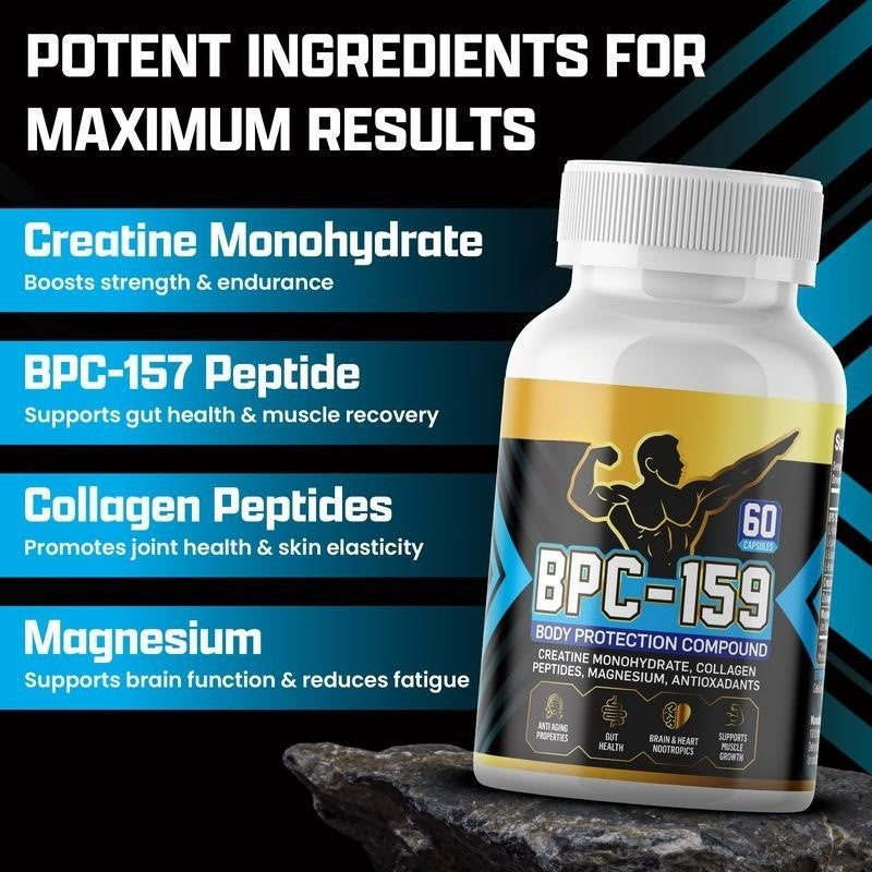 BPC-159 Capsules with Creatine Monohydrate, Collagen and Magnesium Glycinate (1500mcg BPC-159 blend, 400mg creatine monohydrate, 400mg collagen peptides)