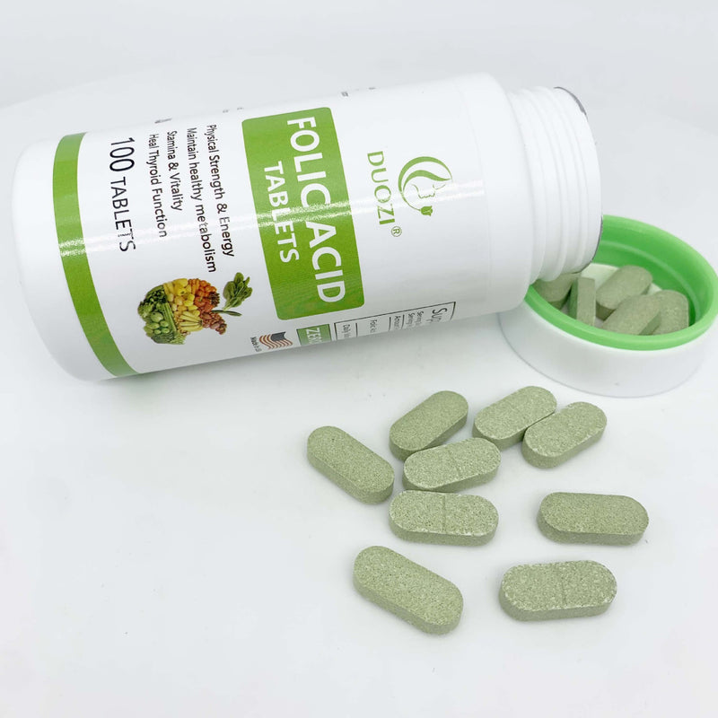 Folic Acid Tablet (100 tablets, 1200mg) | Dietary Supplement for Prenatal, Thyroid Function, Fertility, Energy, and Cell Growth