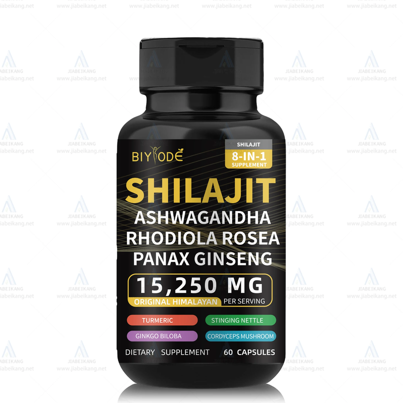 BIYODE 8-in-1 Shilajit Blend Capsules — Shilajit, Panax Ginseng, Ashwagandha, Rhodiola Rosea, Turmeric, Gingko Biloba, Stinging Nettle, and Cordyceps Mushroom (15250mg)