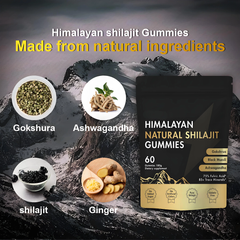 Himalayan Natural Shilajit Gummies with Gokshrua, Black Muesli, and Ashwagandha (3000mg shilajit) | Dietary Supplement for Energy, Stamina, Endurance, Cognitive Function, Skin, and Bone Health