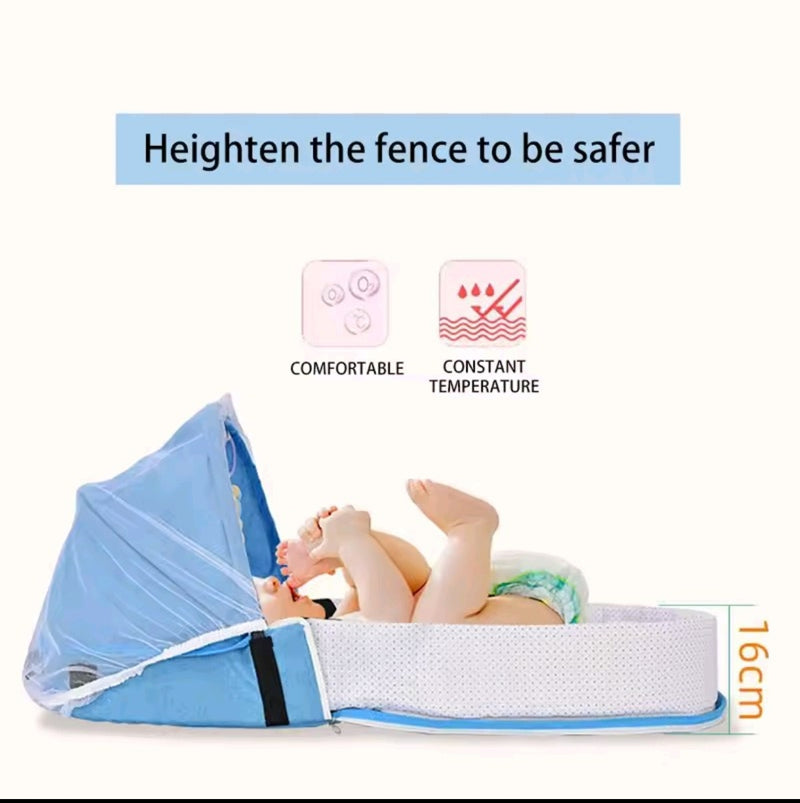 Portable and Foldable Baby Travel Bed with Mosquito Net and Toys (0-12 months, Grey) | Baby Crib and Storage Bag