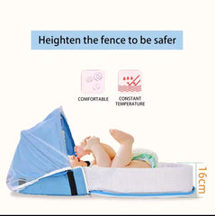 Portable and Foldable Baby Travel Bed with Mosquito Net and Toys (0-12 months, Grey) | Baby Crib and Storage Bag
