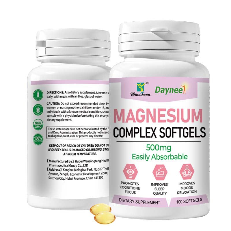 Magnesium Complex Softgels (100 softgels, 500mg) | Dietary Supplement for Calm, Relaxation, Nerve, Cognition, Sleep, and Menstrual Cramps