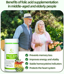 Folic Acid Tablet (100 tablets, 1200mg) | Dietary Supplement for Prenatal, Thyroid Function, Fertility, Energy, and Cell Growth