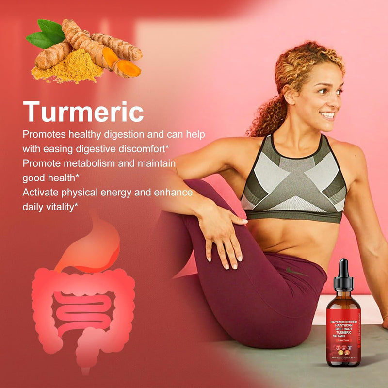 VASCU FLOW Cayenne Pepper Liquid Drops with Hawthorn, Beet Root, Turmeric, and Vitamins K2 & D3 (60ml)