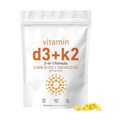 Vitamin D3 + K2 Capsules (300 softgels, 10000IU Vitamin D3, 200mcg Vitamin K2)