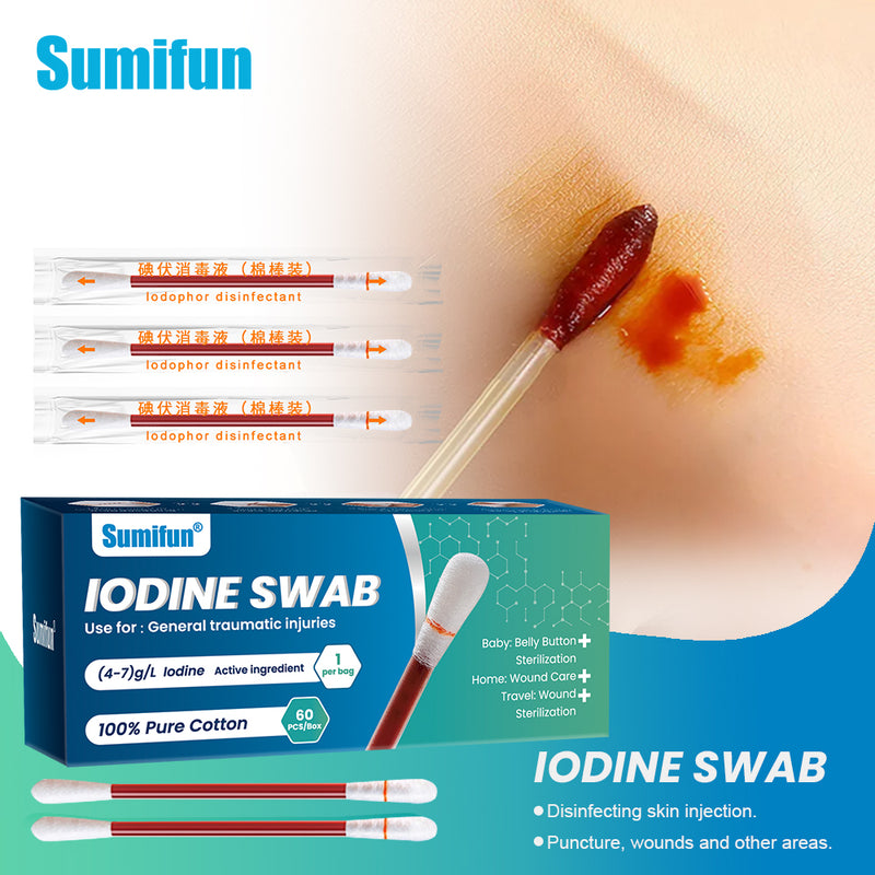 Iodine Swab (60 pieces) | Iodine Solution for Wound Sterilization, Wound Care, and Baby's Belly Button Sterilization