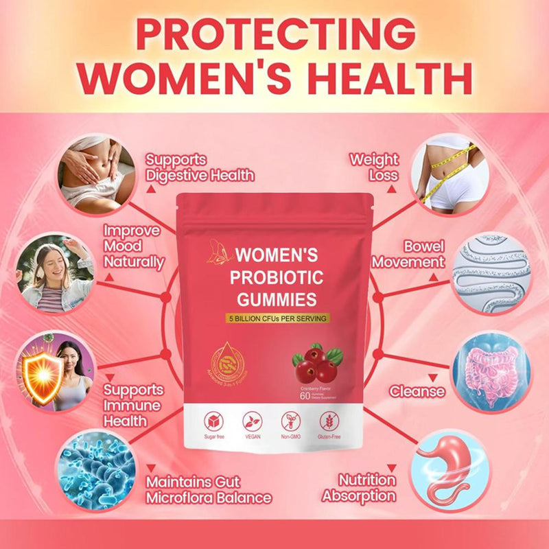 Women's Probiotic Gummies with Cranberry and Prebiotic Fiber (5 billion CFUs)