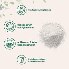 Multi-Collagen Peptides Powder (Type I, II, III, V, X) with Biotin, Vitamin C, and Hyaluronic Acid (454g size, 10880mg Collagen)