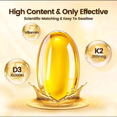 Vitamin D3 + K2 Capsules (300 softgels, 10000IU Vitamin D3, 200mcg Vitamin K2)
