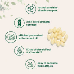 Vitamin D3 + K2 Capsules (300 softgels, 10000IU Vitamin D3, 200mcg Vitamin K2)