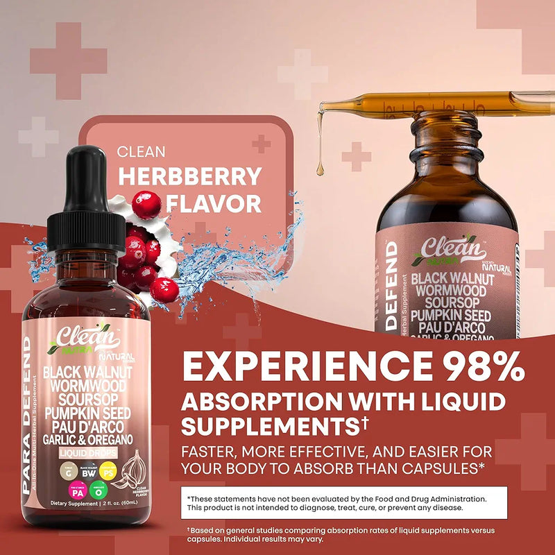 CLEAN NUTRA Black Walnut Drops with Wormwood, Soursop, Pumpkin Seed, Pau D'Arco, and Para Defend Blend