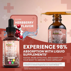 CLEAN NUTRA Black Walnut Drops with Wormwood, Soursop, Pumpkin Seed, Pau D'Arco, and Para Defend Blend