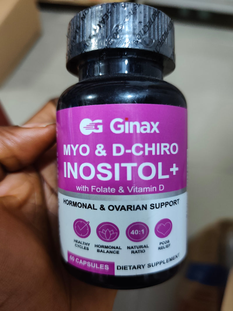 GINAX Myo & D-Chiro Inositol+ Capsules with Folate and Vitamin D | Dietary Supplement for Hormonal Balance, Menstrual Regularity, PCOS, and Ovarian Health