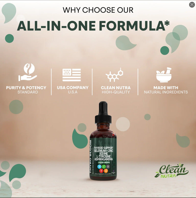 Thyroid Support Liquid Drops with Selenium, Iodine, L-Tyrosine and Ashwagandha (60ml, 15 servings)