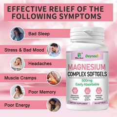 Magnesium Complex Softgels (100 softgels, 500mg) | Dietary Supplement for Calm, Relaxation, Nerve, Cognition, Sleep, and Menstrual Cramps