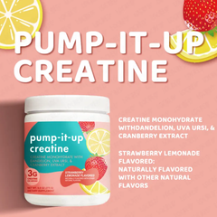 GINAX Pump-It-Up Creatine Powder with Dandelion, Uva Ursi, and Cranberry (275g size, 3g Creatine, 50 servings, Strawberry Lemonade flavor)