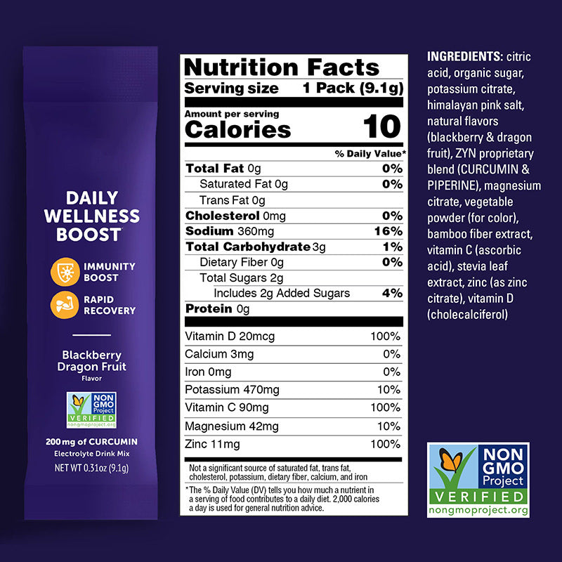 Hydration + Turmeric Electrolyte Drink Mix with Vitamins C & D and Zinc