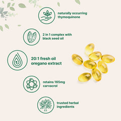 Oil of Oregano Softgels with Black Seed Oil (180 softgels, 6000mg oil of oregano, 200mg black seed oil)