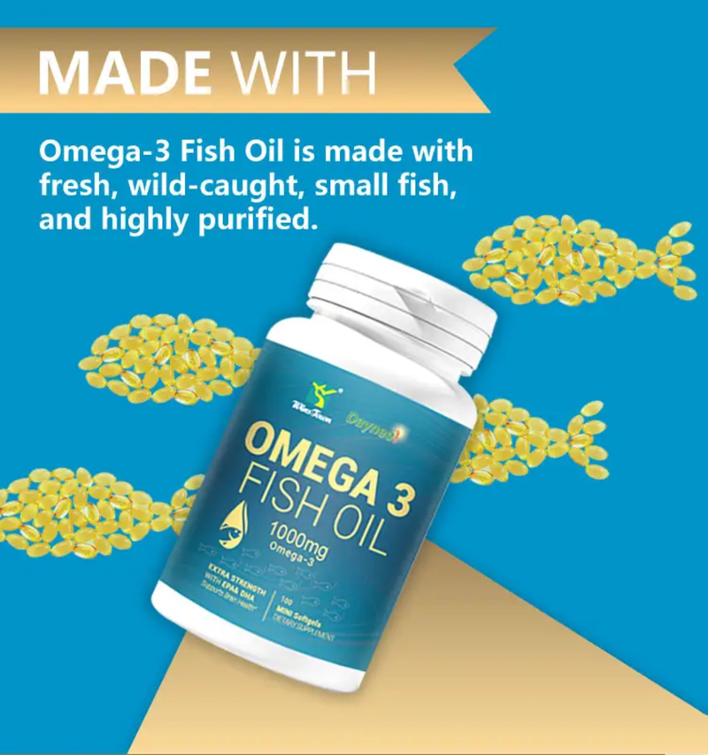 Omega-3 Fish Oil Capsules with EPA and DHA (100 softgels, 1000mg) | Dietary Supplement for Cardiovascular, Brain, Eye, Skin, Mood, and Inflammation