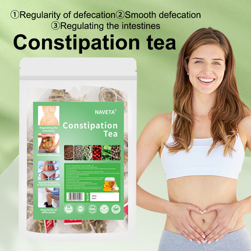 NAVETA Constipation Tea with Pu'er, Hemp Seed, Cassia Seed, and Huaihua (20 packs) | Herbal Tea for Defecation, Bowel Movement, and Digestive Health