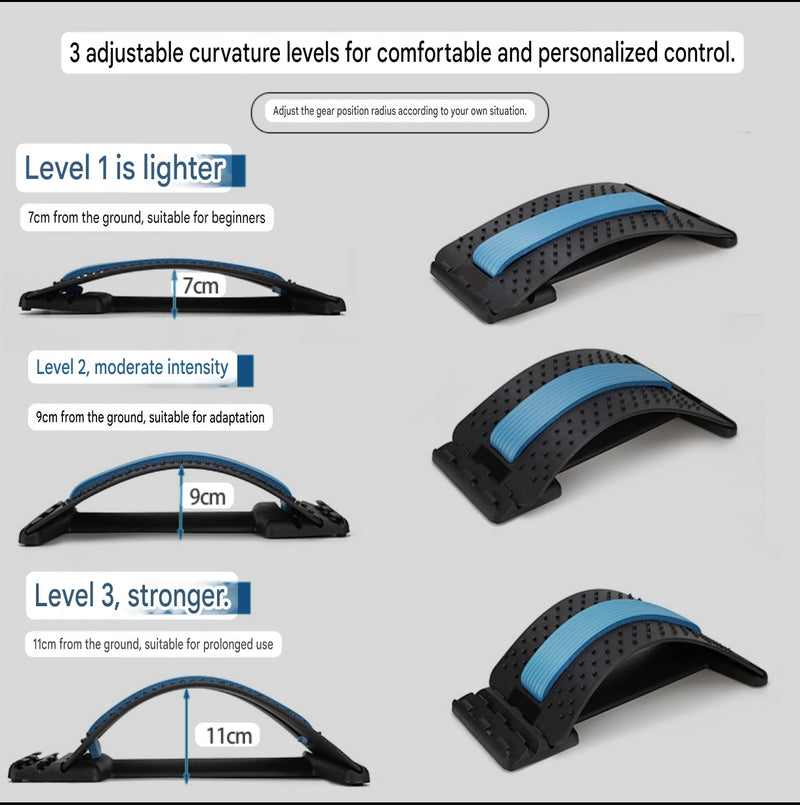 Adjustable Lumbar Stretcher for Back Pain Relief | 3-Level Back Stretcher, Lumbar Traction, and Lower Back Massage Board
