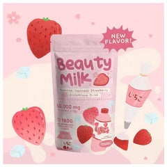 Beauty Milk Premium Japanese Strawberry Glutathione Drink (10×18g sachets, 50000mg) | Instant Powdered Milk Tea for Beauty and Wellness