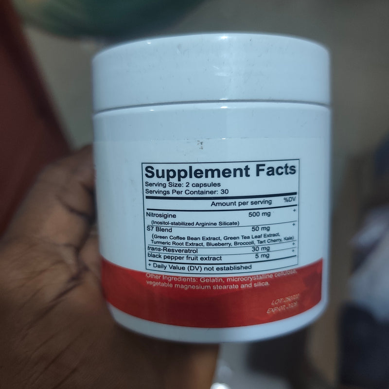 Blood Flow Capsules with Nitric Oxide (500mg nitrosigine) | Dietary Supplement for Circulation, Pre-workout, Absorption, and Energy