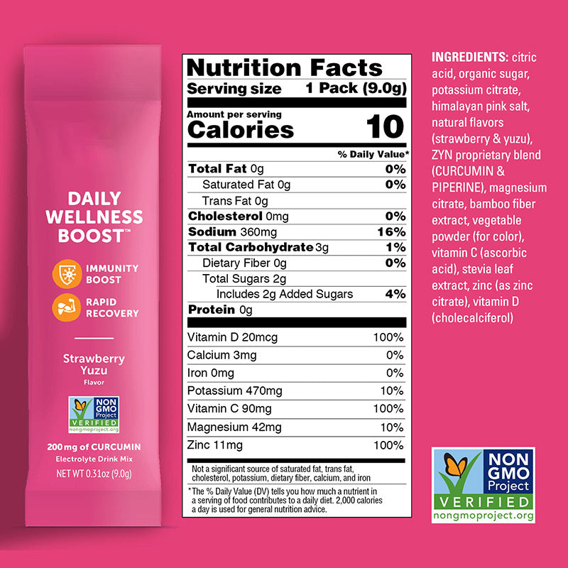Hydration + Turmeric Electrolyte Drink Mix with Vitamins C & D and Zinc