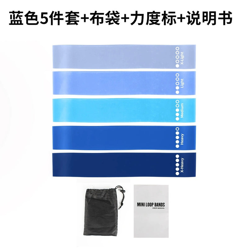 5-in-1 Resistance Loop Bands with Free Pouch (5 pieces: X-Light, Light, Medium, Heavy, and X-Heavy)