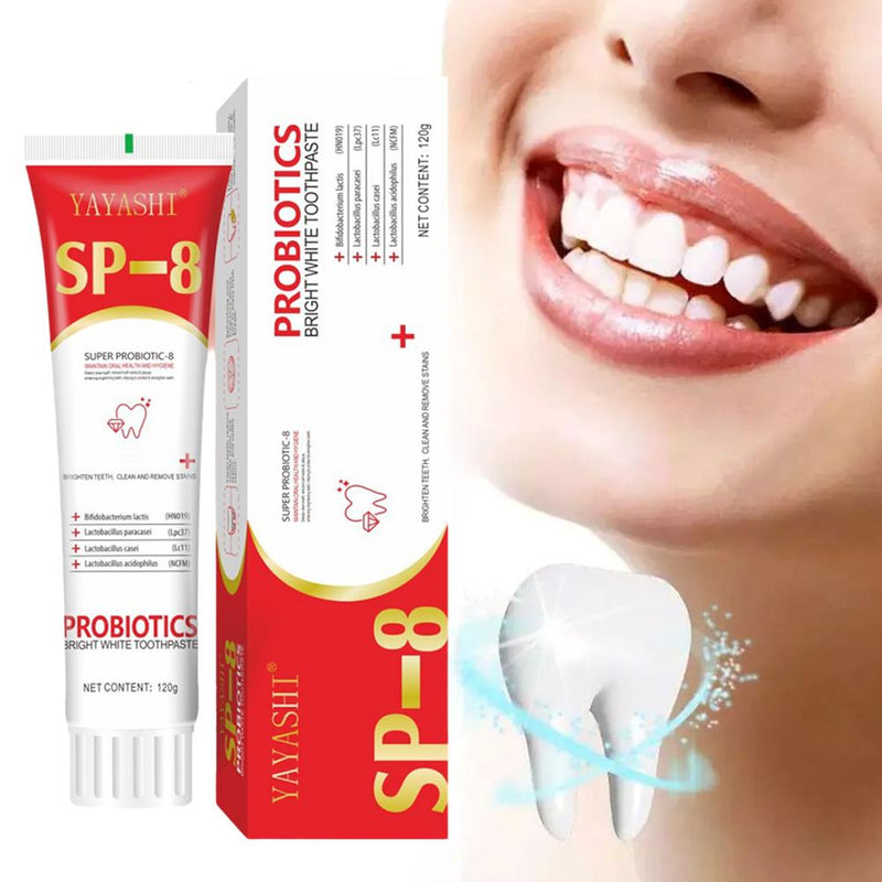 YAYASHI Super Probiotic-8 Toothpaste (120g) | SP-8 Toothpaste for Teeth Whitening, Stubborn Stains, Yellow Teeth, and Fresh Breath