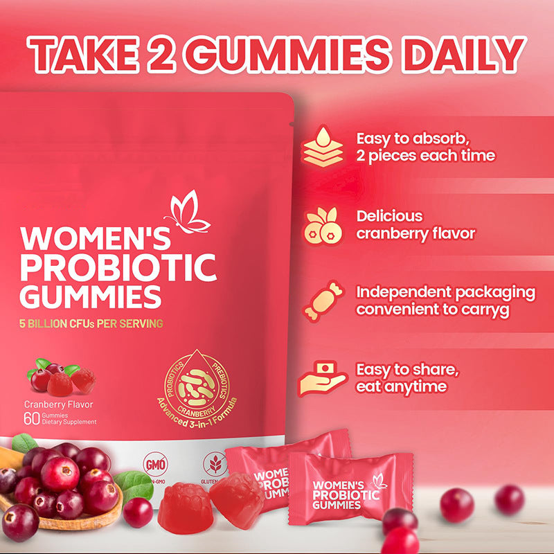 Women's Probiotic Gummies with Cranberry and Prebiotic Fiber (5 billion CFUs)