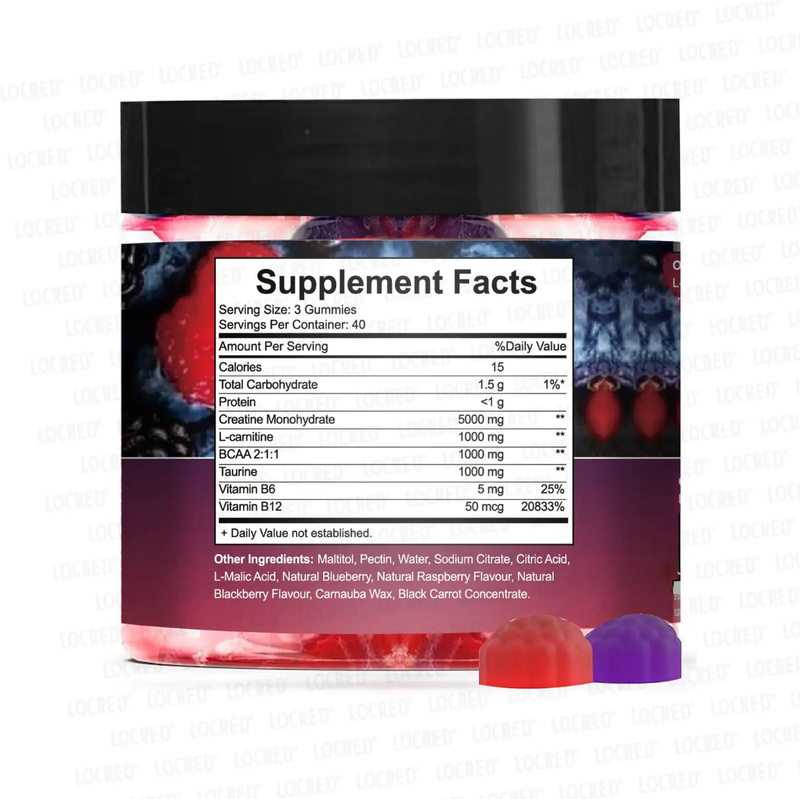 Creatine Monohydrate Gummies with L-Carnitine, BCAA, and Taurine (120 gummies, 8000mg)