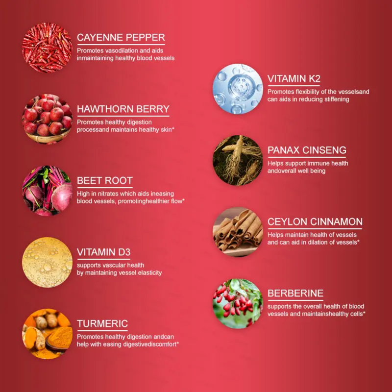 VASCU FLOW Cayenne Pepper Liquid Drops with Hawthorn, Beet Root, Turmeric, and Vitamins K2 & D3 (60ml)