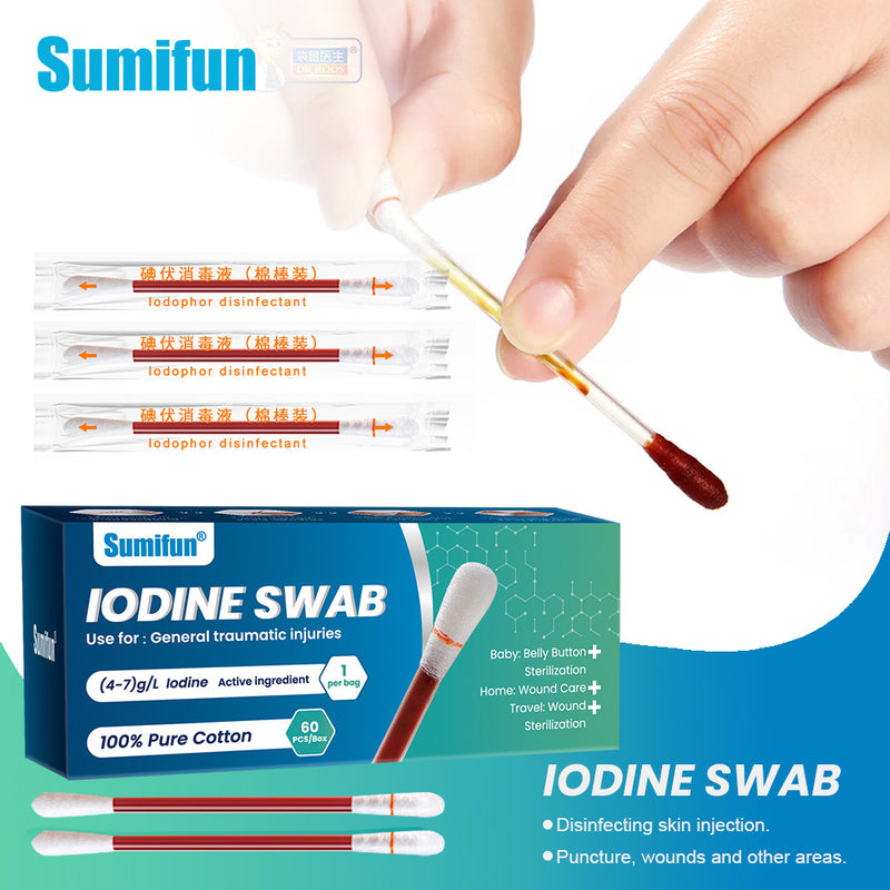 Iodine Swab (60 pieces) | Iodine Solution for Wound Sterilization, Wound Care, and Baby's Belly Button Sterilization