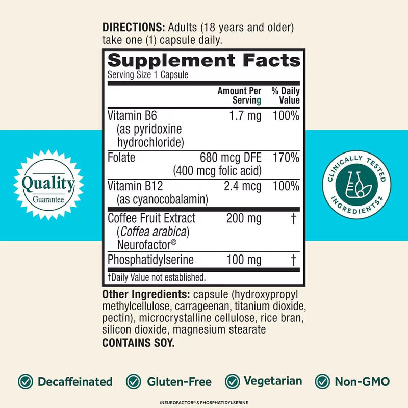 Brain Health Capsules with Folic Acid and B-Vitamins (30 capsules) | Dietary Supplement for Memory, Reasoning, Focus, Concentration, Learning, Cognition, and Brain Health