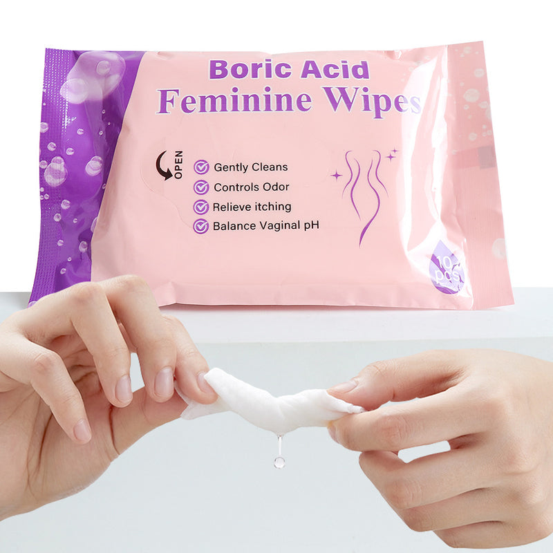 Boric Acid Feminine Wipes (10 pieces) | Yoni Wipes for Vaginal Odor, Itching, pH Balance