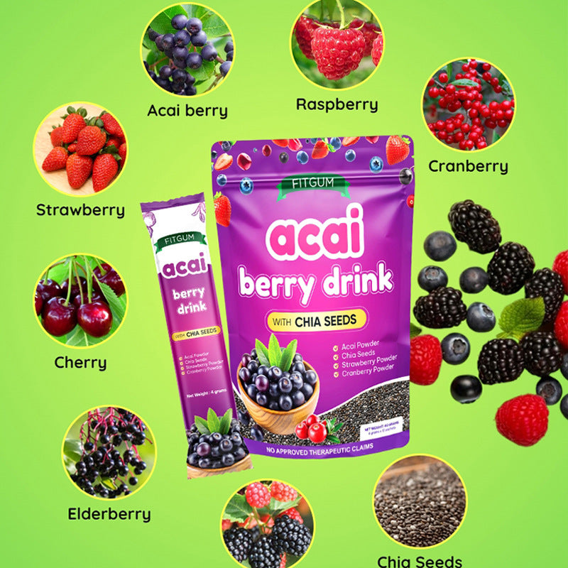 Acai Berry Drink with Chia Seeds | Herbal Tea for Skin Brightening, Digestion, and Anti-aging