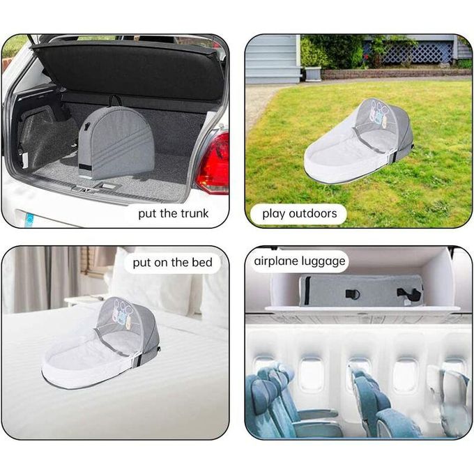 Portable and Foldable Baby Travel Bed with Mosquito Net and Toys (0-12 months, Grey) | Baby Crib and Storage Bag