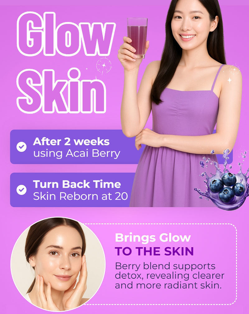 Acai Berry Drink with Chia Seeds | Herbal Tea for Skin Brightening, Digestion, and Anti-aging