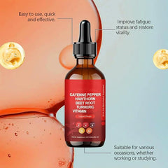 VASCU FLOW Cayenne Pepper Liquid Drops with Hawthorn, Beet Root, Turmeric, and Vitamins K2 & D3 (60ml)