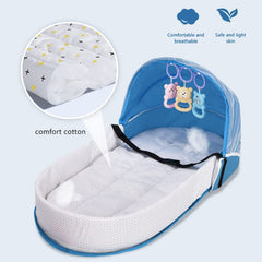 Portable and Foldable Baby Travel Bed with Mosquito Net and Toys (0-12 months, Grey) | Baby Crib and Storage Bag