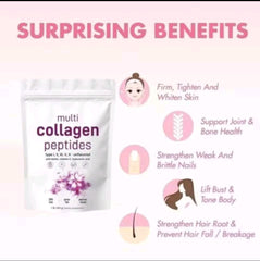 Multi-Collagen Peptides Powder (Type I, II, III, V, X) with Biotin, Vitamin C, and Hyaluronic Acid (454g size, 10880mg Collagen)