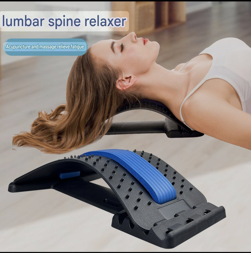 Adjustable Lumbar Stretcher for Back Pain Relief | 3-Level Back Stretcher, Lumbar Traction, and Lower Back Massage Board