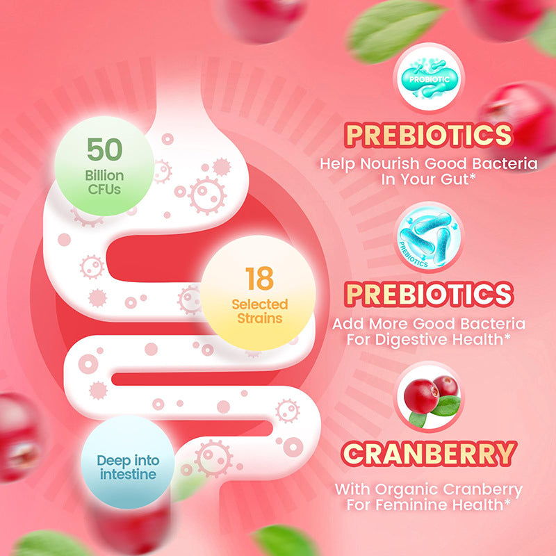 Women's Probiotic Gummies with Cranberry and Prebiotic Fiber (5 billion CFUs)
